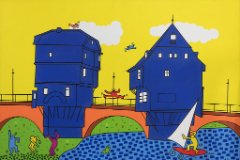 Brückenhäuser - 70x100cm 2023 Brückenhäuser (nach Keith Haring) - Acryl auf Leinwand 100x70cm, 2023
